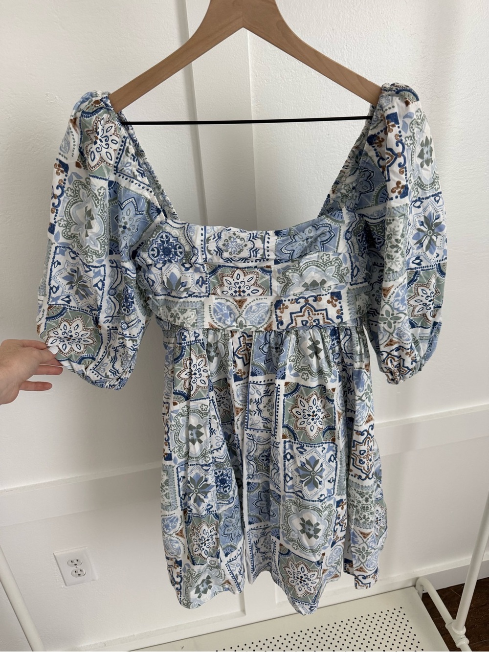 Abercrombie & Fitch Blue, White & Green Printed Mini Dress